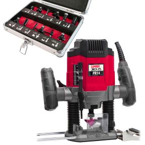 Lumberjack 1/4 Inch Plunge Router with 12 Piece 1/4 inch Router Cutter Set